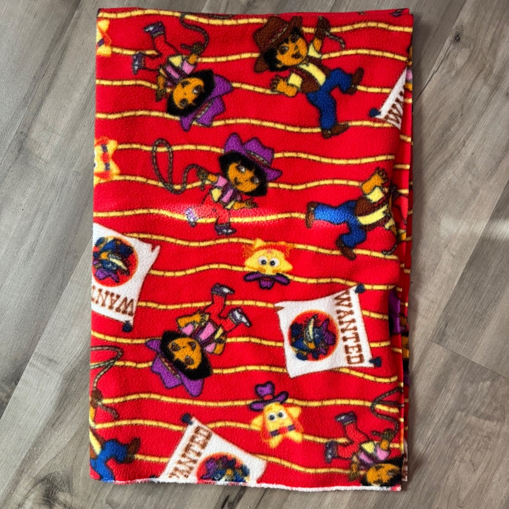 Vintage Dora and Diego Cowgirl Cowboy Fleece Blanket Red Western 37x55